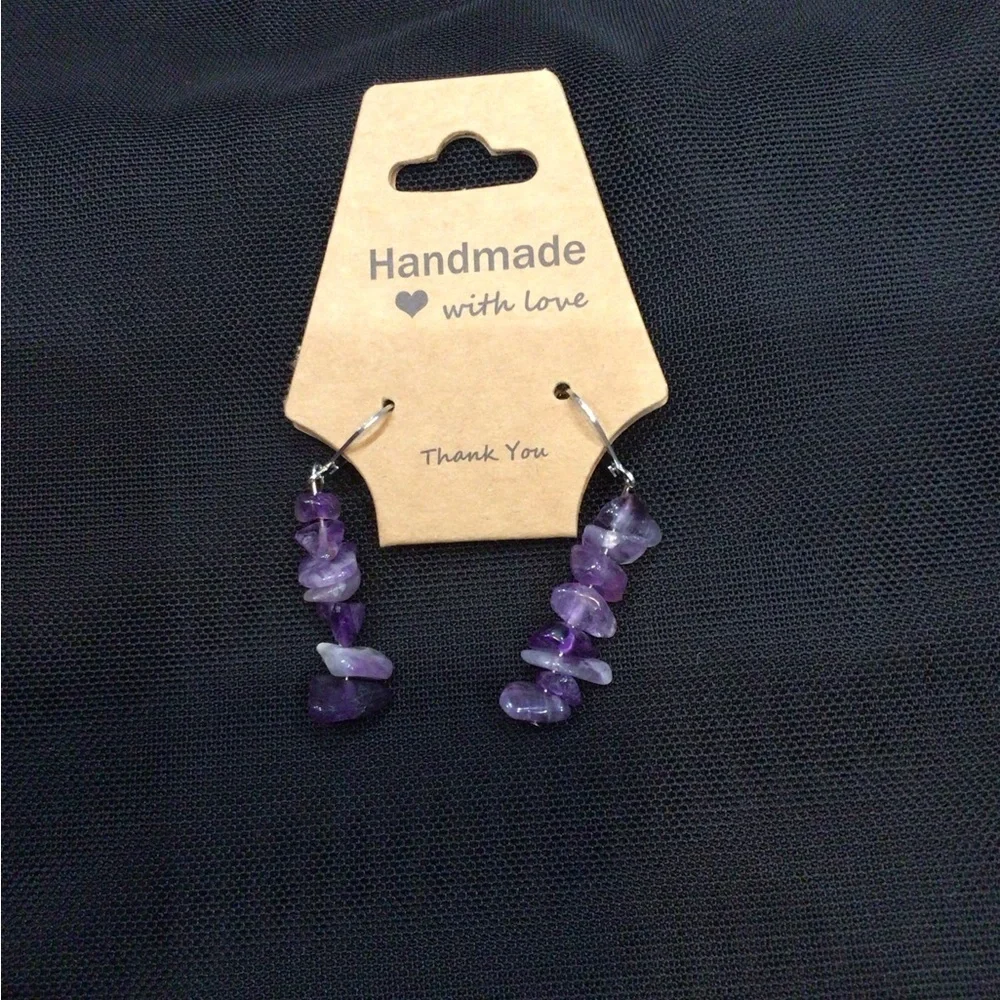Six Handmade Gemstone Earrings Set in Pink, Purple, Black, Crystal, & Turquoise. - Picture 15 of 15